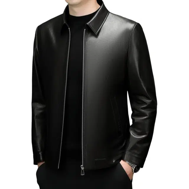 太子龍 高端品牌春秋装翻领真皮中老年行政商务休闲绵羊皮皮衣 男款