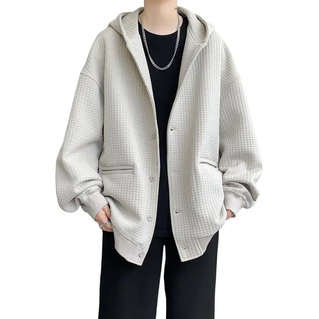 零氏 港风纯色简约设计连帽重磅秋冬加厚休闲开衫外套卫衣 男女同款