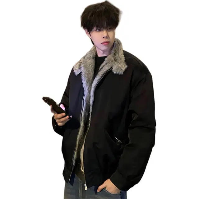 黑马漫画 座山雕毛领外套秋冬款高级感痞帅潮牌翻领棉服 男女同款