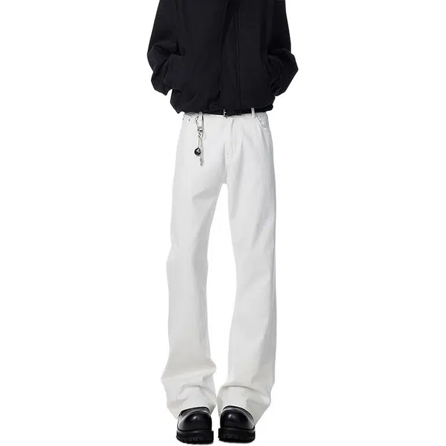 单爵 美式薄款潮牌宽松百搭直筒休闲裤弯刀微喇裤牛仔裤 男女同款