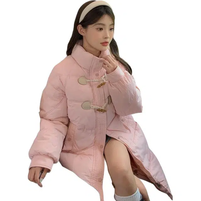 俞兆林 洋气服韩系宽松牛角扣时尚中长款学院风百搭棉服 女款