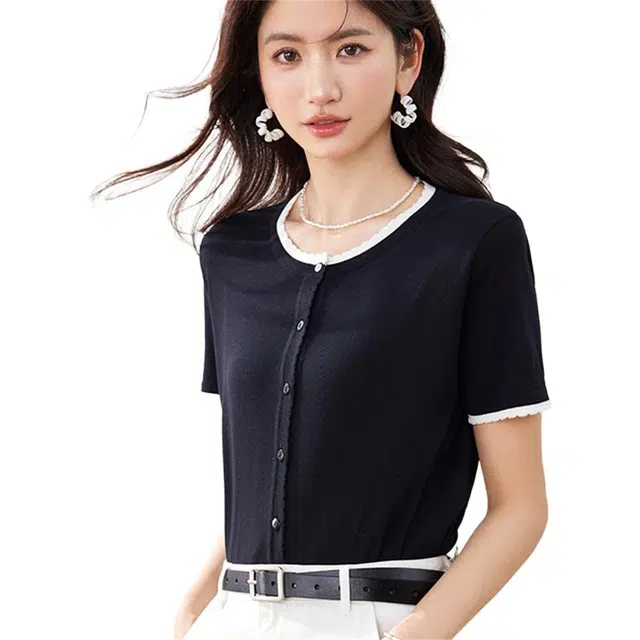 思蓓儿 短袖小香风开衫薄款小外套短款外搭针织衫 女款