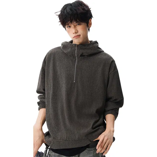 佐菲利 美式半拉链设计感连帽潮牌宽松休闲情侣装外套上衣卫衣 男女同款