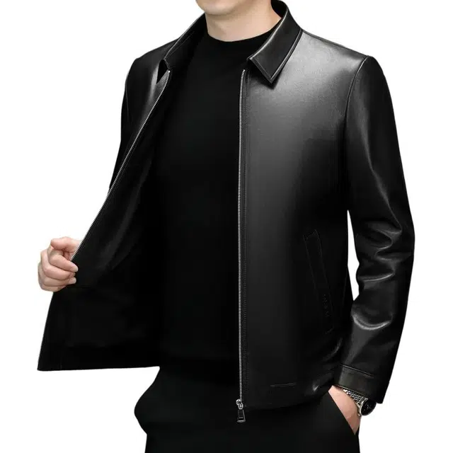 太子龍 高端品牌春秋装翻领真皮中老年行政商务休闲绵羊皮皮衣 男款