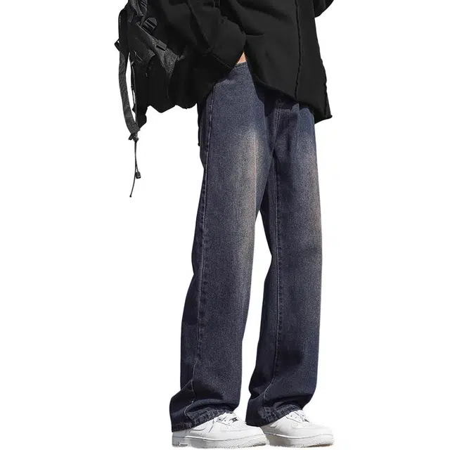协协乐 高街风美式复古做旧水洗春秋季潮牌宽松直筒阔腿拖地青少年休闲百搭运动长裤牛仔裤 男款
