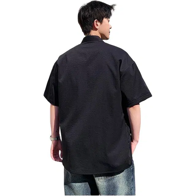 法文箱子 美式学院风减龄百搭宽松短袖衬衫 男款