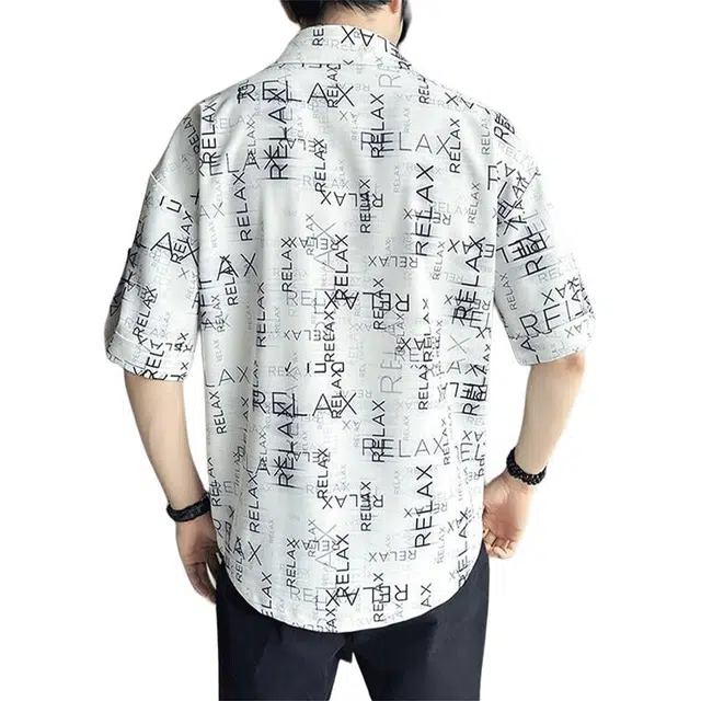 加荣 冰丝垂感透气速干花潮牌字母满印短袖衬衣夏季薄款韩版小众高级感商务时尚潮流百搭翻领衬衫 男女同款