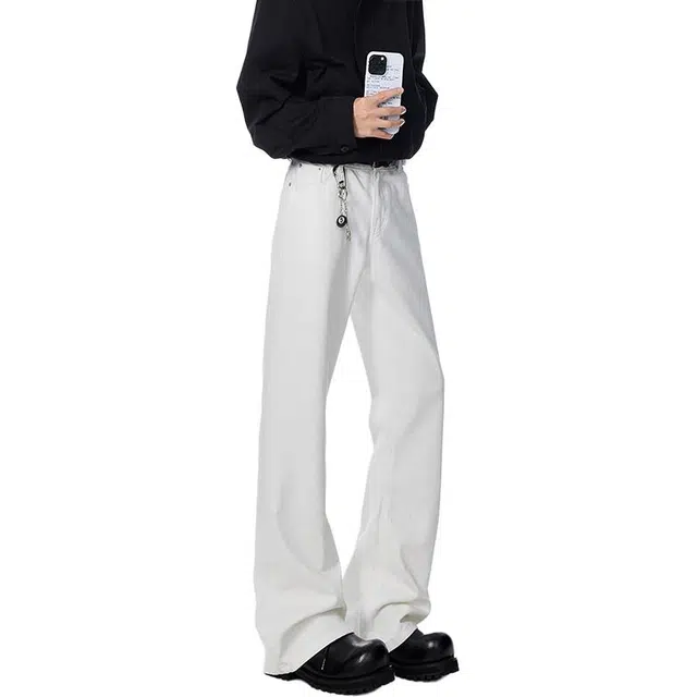 单爵 美式薄款潮牌宽松百搭直筒休闲裤弯刀微喇裤牛仔裤 男女同款