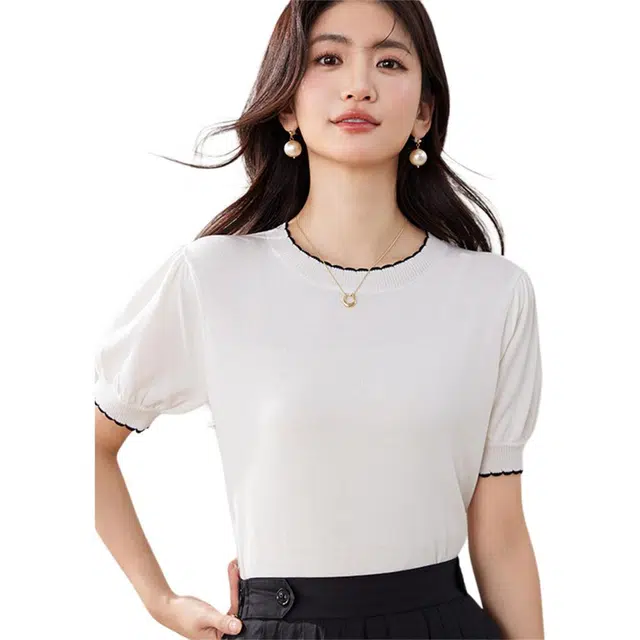 莫代尔 小香风甜美日系短款短袖上衣女针织衫 女款