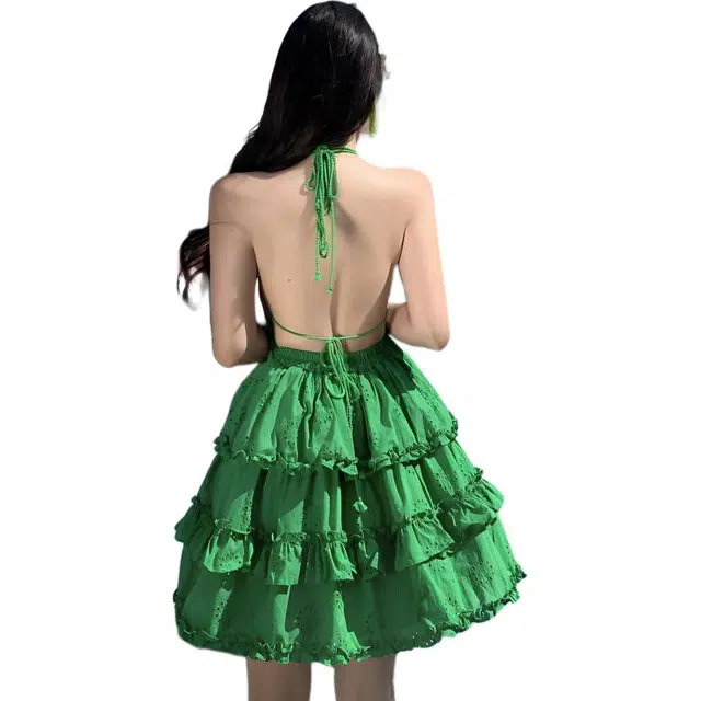 缪斯的诱惑 纯色简约休闲吊带连衣裙 女款 绿色