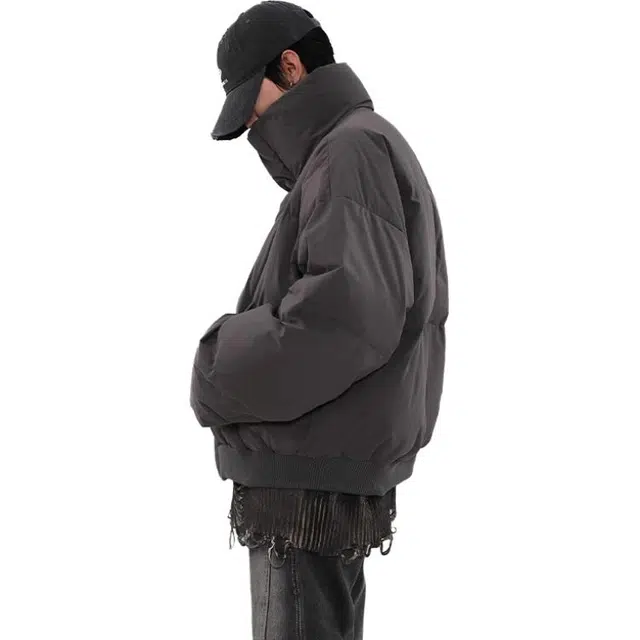物质公式 美式复古高街立领短款面包服棉衣纯色基础款拉链宽松加厚保暖防寒长袖外套棉服 男女同款