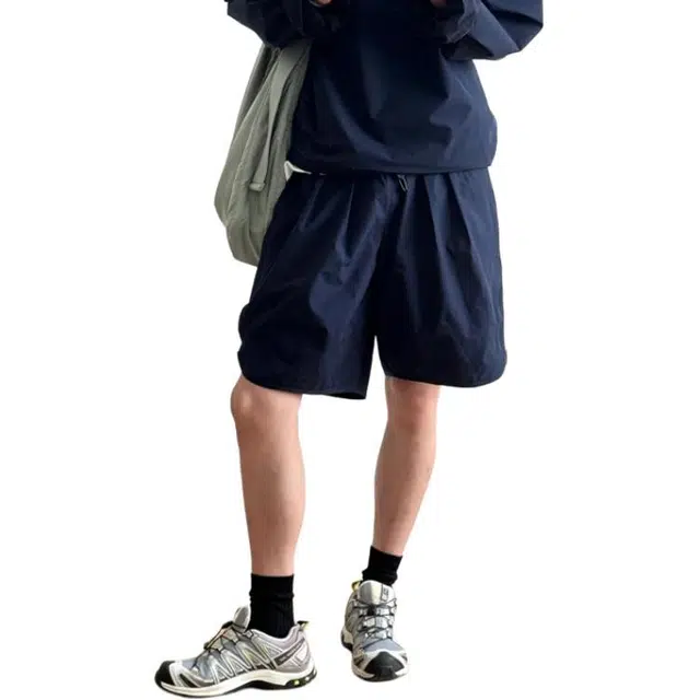 单爵 纯色美式宽松薄款速干运动系带五分休闲短裤 男女同款