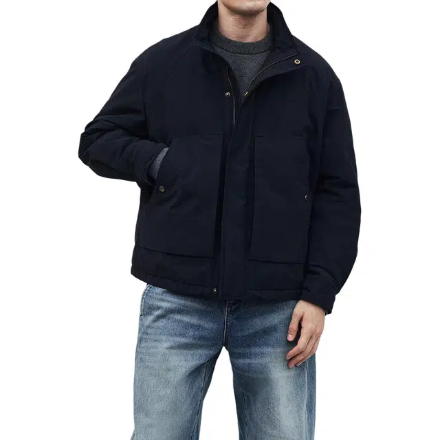 丹宁哲学 立体廓形剪裁冬季保温纯色常规长袖立领标准棉服 男款