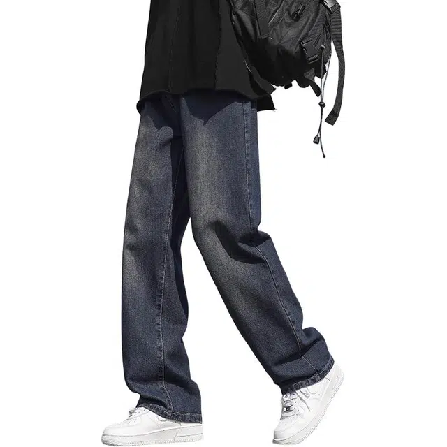 协协乐 高街风美式复古做旧水洗春秋季潮牌宽松直筒阔腿拖地青少年休闲百搭运动长裤牛仔裤 男款