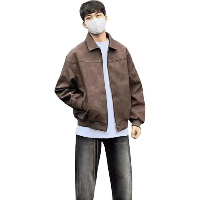 单爵 美式复古翻领铆钉皮衣男春秋美拉德潮牌宽松夹克 男女同款