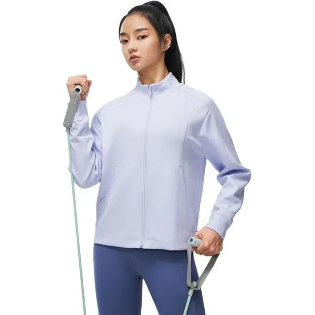 李宁 健身系列 纯色拉链立领卫衣 女款 浅光蓝