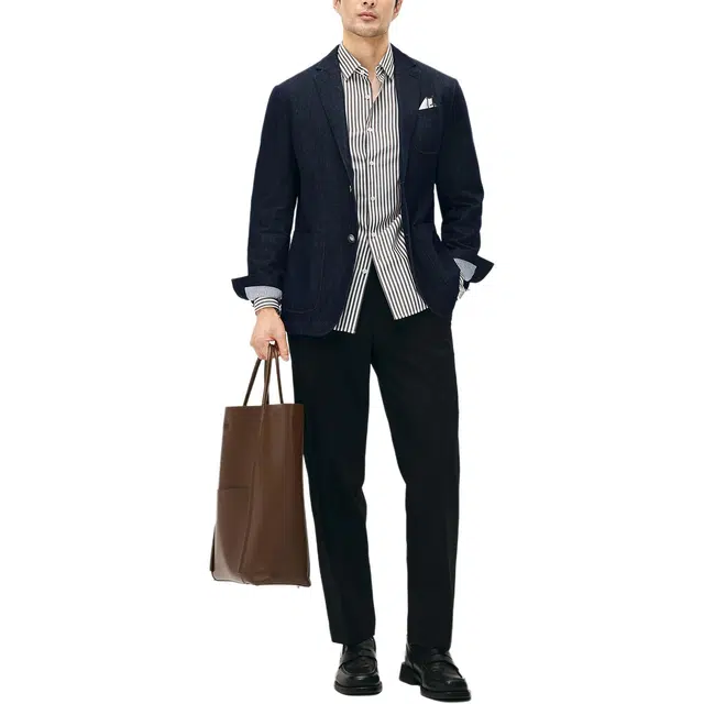 丹宁哲学 莱赛尔棉面料秋冬原色牛仔纯色长袖平驳领标准便服单西西装 男款