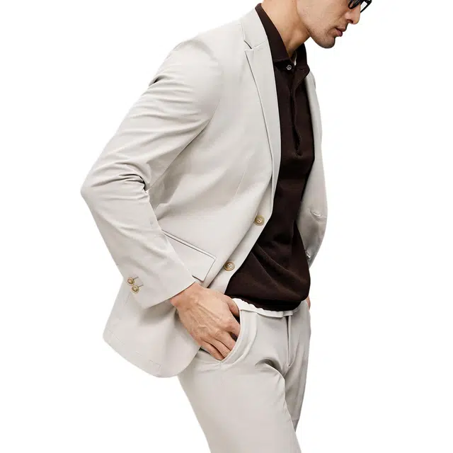 丹宁哲学 科技抗皱吸湿速干舒适弹力纯色长袖平驳领标准便服单西西装 男款