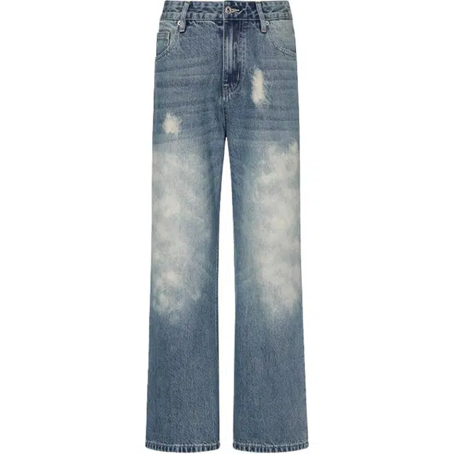 潮人榜 美式复古乞丐裤男士宽松直筒夏季垂感长裤不规则撕裂破洞牛仔裤 男女同款