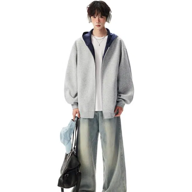 单爵 美式高街重磅连帽开衫男款潮牌硬挺衫卫衣 男女同款