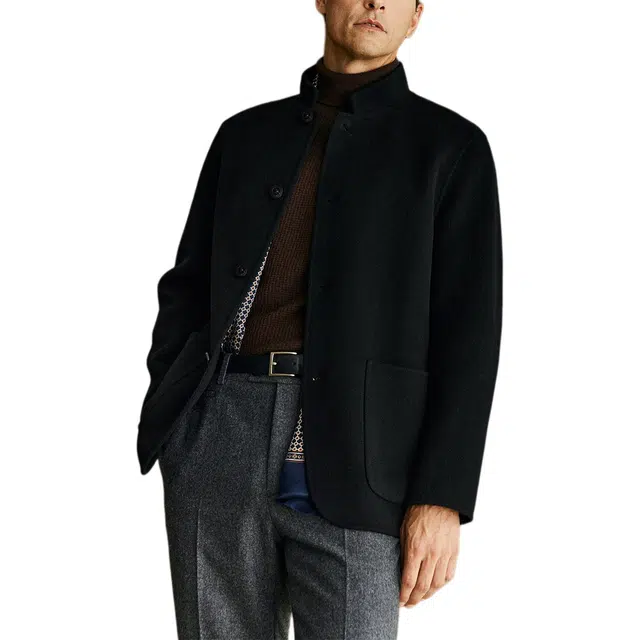 丹宁哲学 高端柔软羊毛纯色常规长袖无帽立领夹克 男款