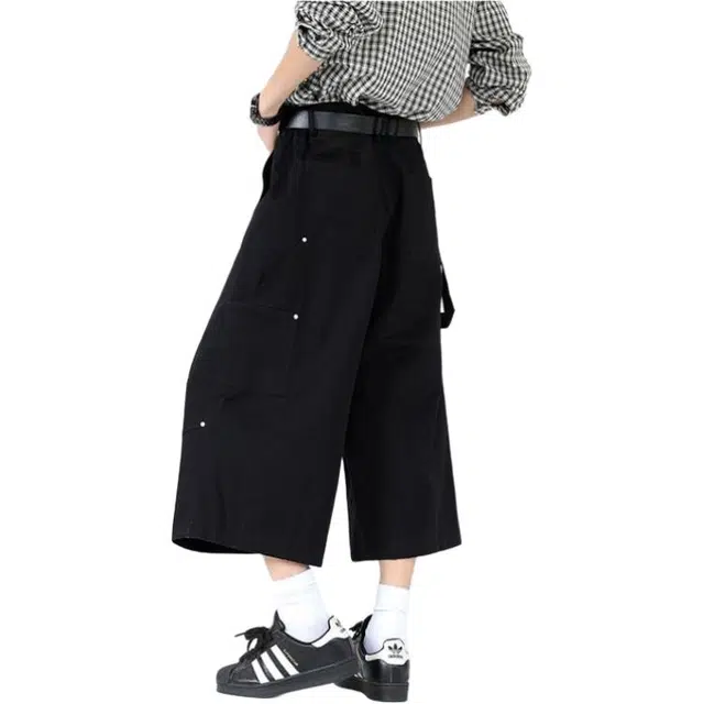 法文箱子 美式高街宽松直筒百搭七分阔腿休闲短裤 男款