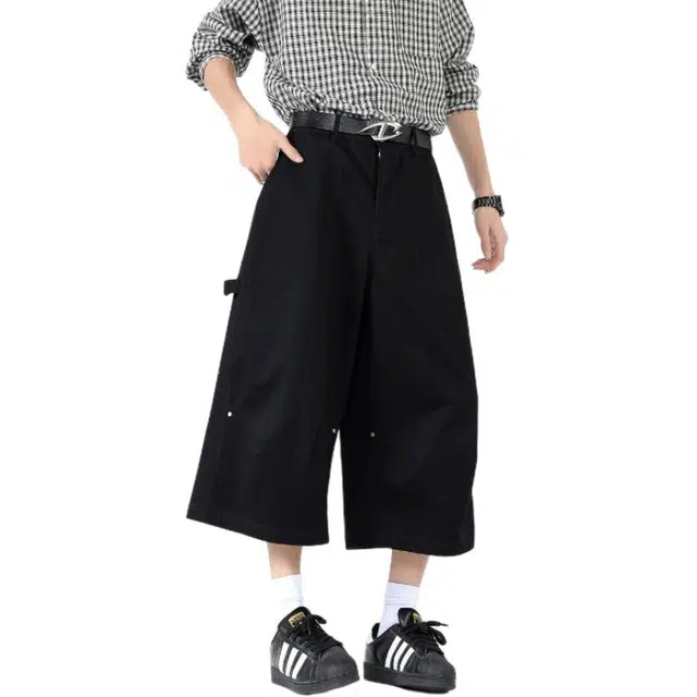 法文箱子 美式高街宽松直筒百搭七分阔腿休闲短裤 男款