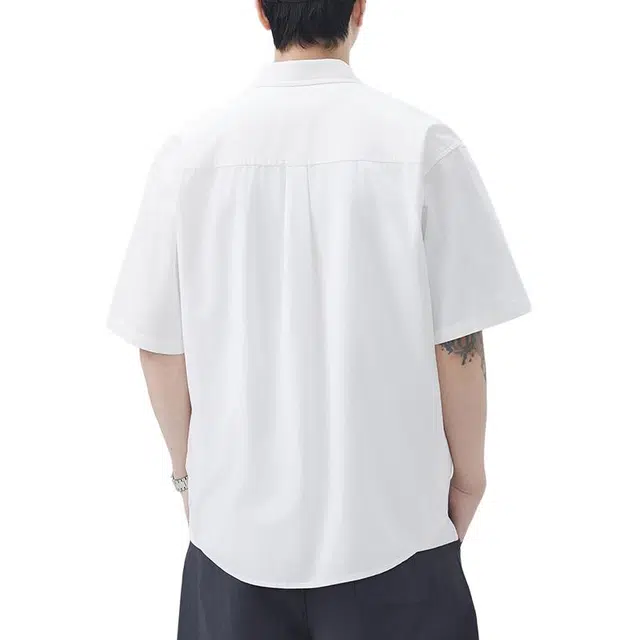 袋鼠 简约设计纯色时尚百搭舒适休闲宽松版型短袖衬衫 男女同款