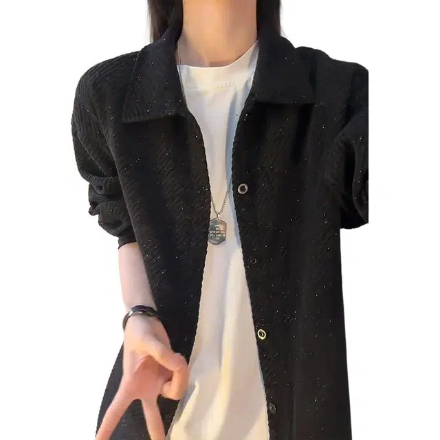 单爵 小香风男款秋季肌理感长袖衬衣翻领高级感衬衫 男女同款