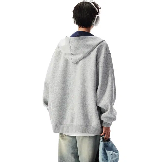 单爵 美式高街重磅连帽开衫男款潮牌硬挺衫卫衣 男女同款