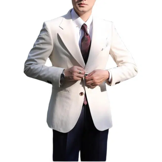 大格子与黑猫 意式那不勒斯肌理面料度假儒雅老钱风杏色修身休闲西服外套 西装 男款