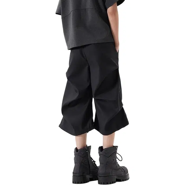 单爵 美式高街褶皱西装高级感直筒阔腿七分裤休闲短裤 男女同款