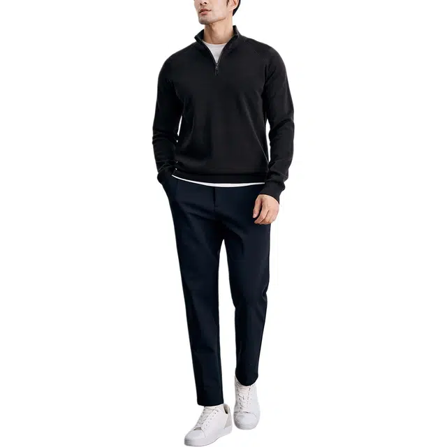 丹宁哲学 加厚款半开襟立领纯色常规长袖宽松型套头针织衫 男款