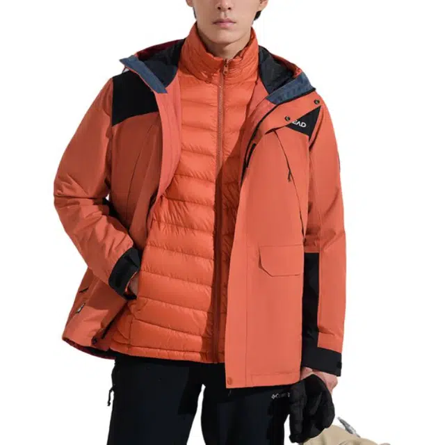 探路者  舒适休闲简约连帽拉链厚款  防泼水保暖吸湿排汗透气耐磨冲锋衣 男款 火星红\黑色