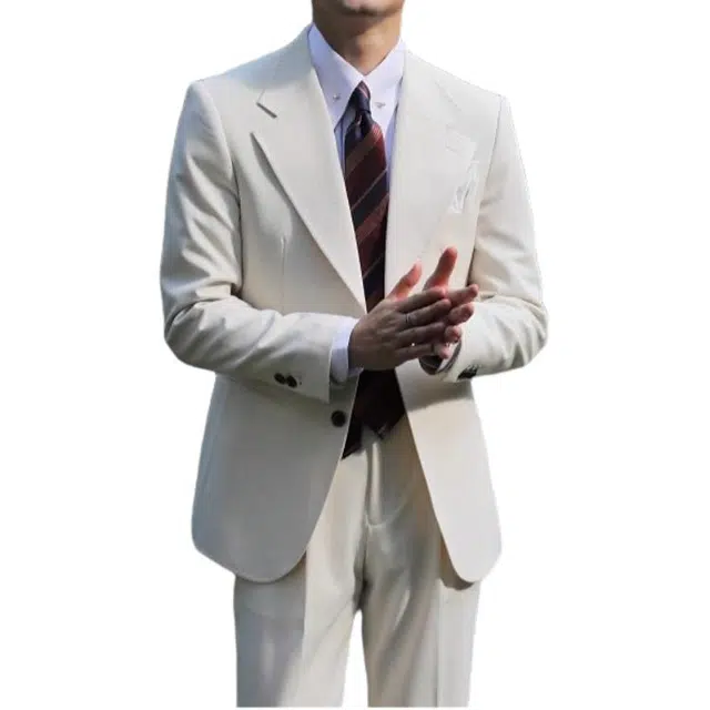 大格子与黑猫 意式那不勒斯肌理面料度假婚礼儒雅老钱风杏色修身西服外套西装 男款