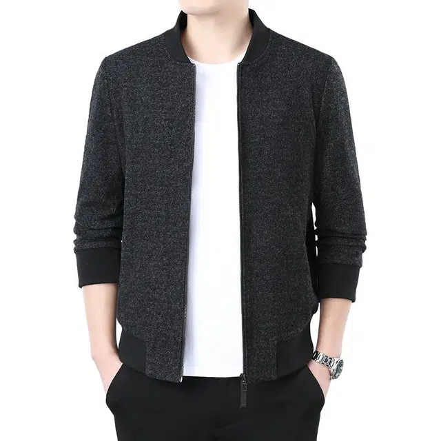 太子龍 秋冬季外套开衫加绒厚短款针织衫纯色潮流夹克 男款