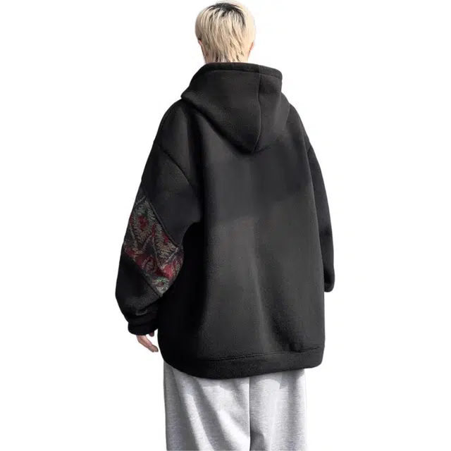 拓菲 新中式摇粒绒拼接连帽男秋冬季撞色外套大码宽松加厚保暖帽卫衣 男女同款