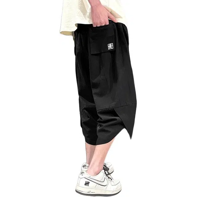 加荣 薄款中国风直筒裤复古刺绣灯笼裤大码哈伦裤七分裤休闲短裤 男女同款