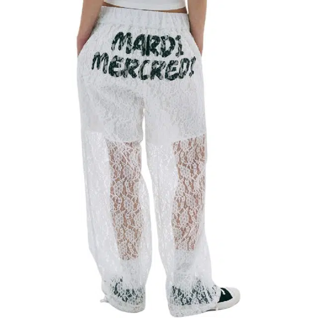 MARDI MERCREDI SS25 PANTS BRUSH LOGO FLOWER LACE_IVORY