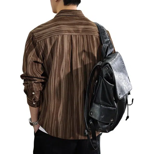 遨宇 美式潮牌户外条纹宽松百搭休闲森系衬衣外套长袖衬衫 男女同款
