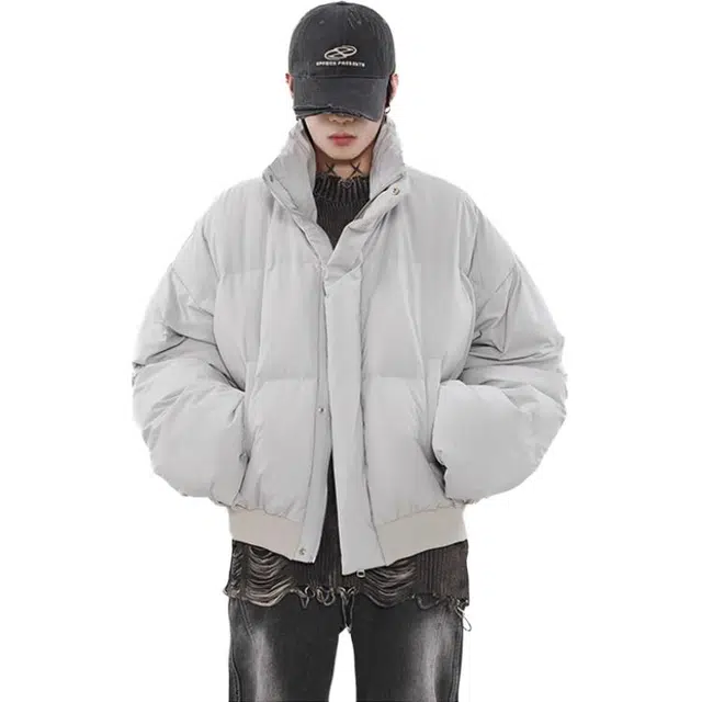 物质公式 美式复古高街立领短款面包服棉衣纯色基础款拉链宽松加厚保暖防寒长袖外套棉服 男女同款