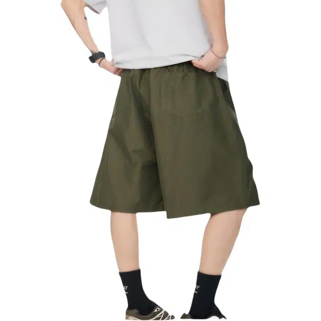 【dme】 美式简约捏褶工装五分裤夏季潮牌薄款冰丝透气运动裤子宽松时尚情侣舒适百搭直筒阔腿休闲短裤 男女同款