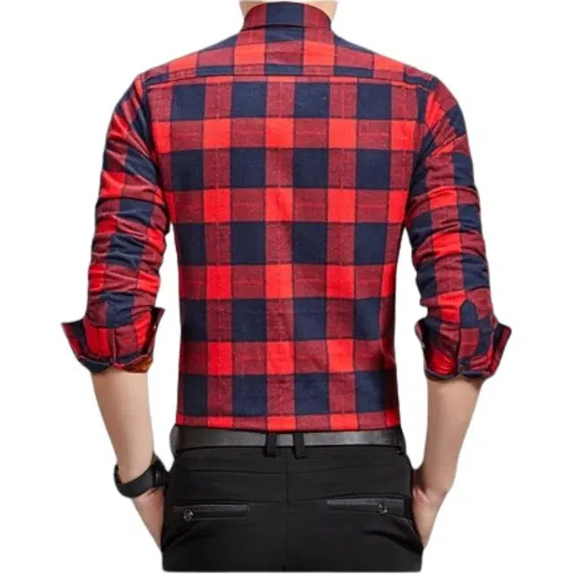 恒源祥 保暖加绒加厚韩版长袖衬衫 男款 红色格子