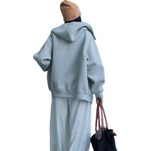 黑马漫画 设计感双拉链开衫上衣男秋美式潮牌百搭情侣外套重磅宽松连卫衣 男女同款