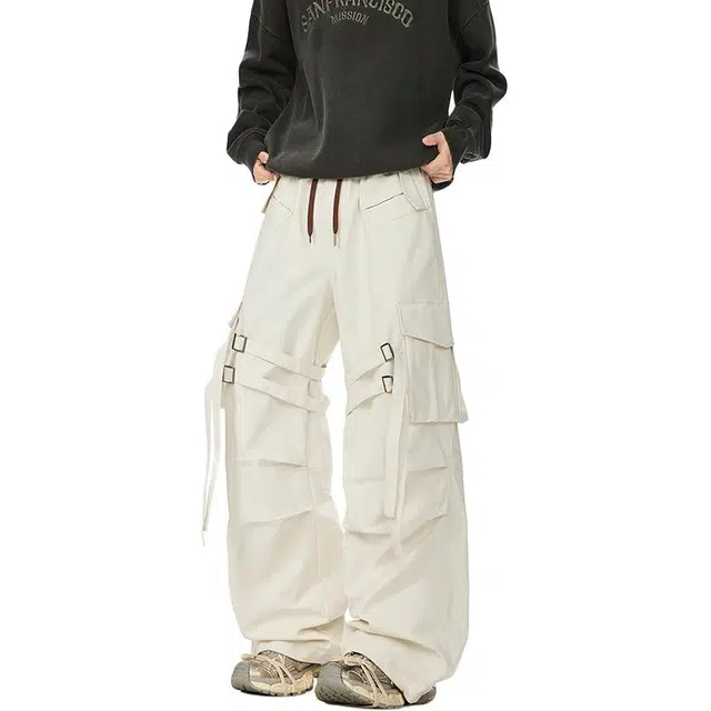 佐菲利 美式伞兵复古休闲高街褶皱百搭慵懒时髦潮牌阔腿裤工装裤 男女同款