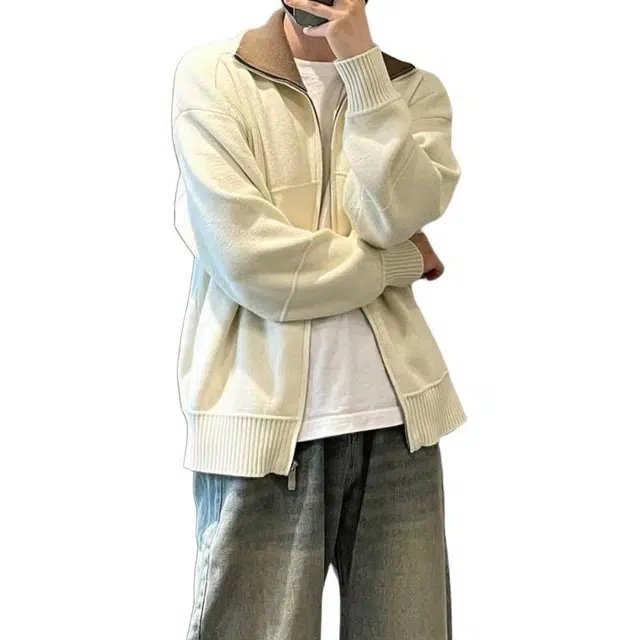北欧攻略 秋冬重磅高级感撞色翻领拉链开衫毛衣老钱风穿搭软糯舒适加厚针织衫 男女同款