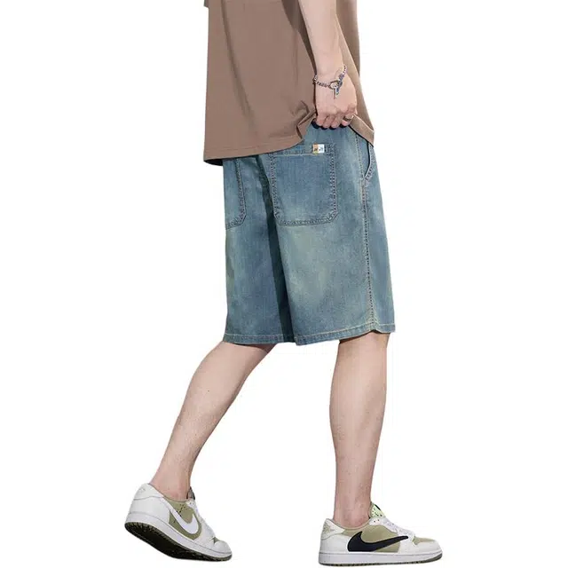 协协乐 夏季薄款透气宽松潮牌直筒休闲五分中裤牛仔短裤 男款