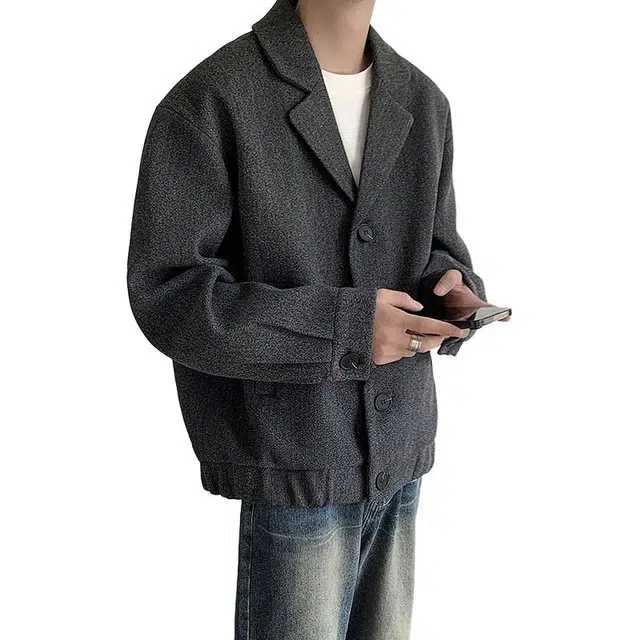 佐菲利 美式立领毛呢外套痞帅呢子韩系廓形西装夹克大衣 男女同款