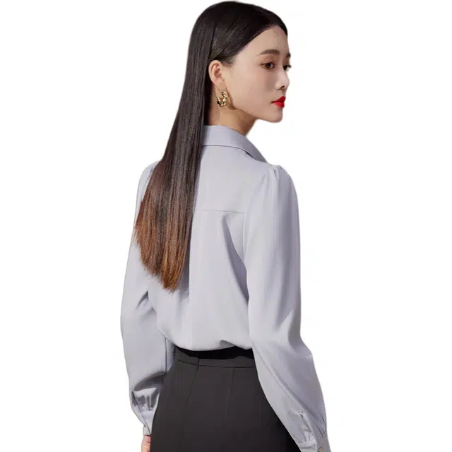 杭依阁 垂坠感翻领压褶百搭长袖衬衫 女款