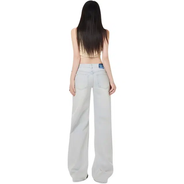 玫丝朵 美式复古低腰浅蓝色宽松百搭显瘦直筒牛仔裤 女款